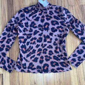 Women’s A New Day Brown & Orange Leopard Print Mock Neck Long Sleeve Top